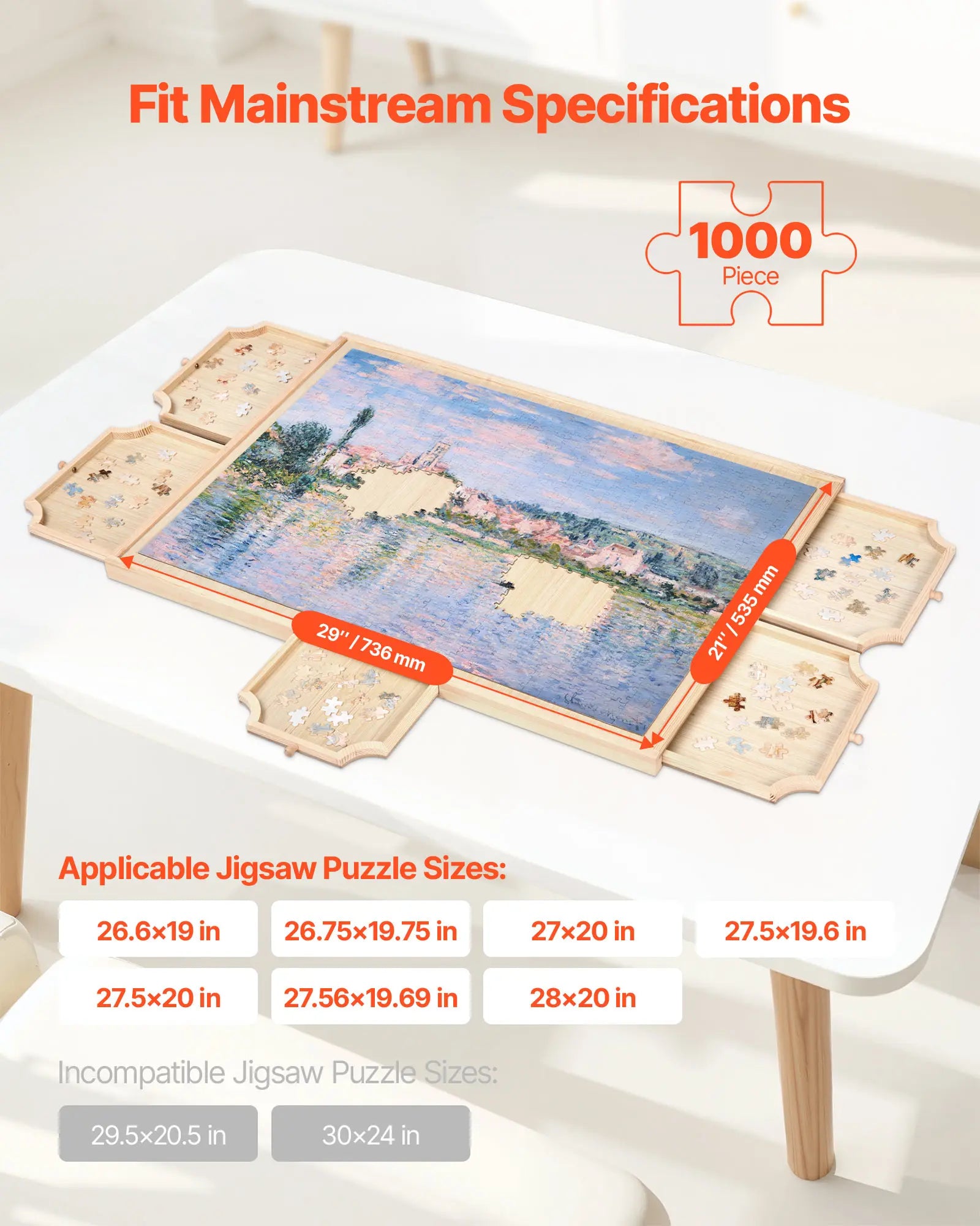 VEVOR 1000 Piece Rotating Puzzle Board with 5 Drawers  Portable Wooden Table Jigsaw Puzzle Accessories for Adults and Kids