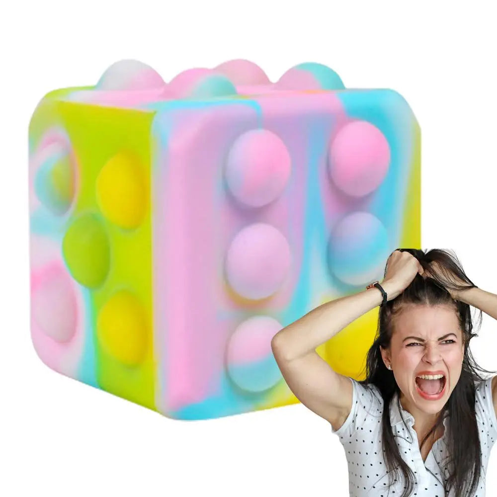 Dice Stress Ball Dice Stress Relief Toy Silicone Pop Bubbles 3D Dice Shaped Squeeze Stress Toys Venting Toy Stress Reliever For