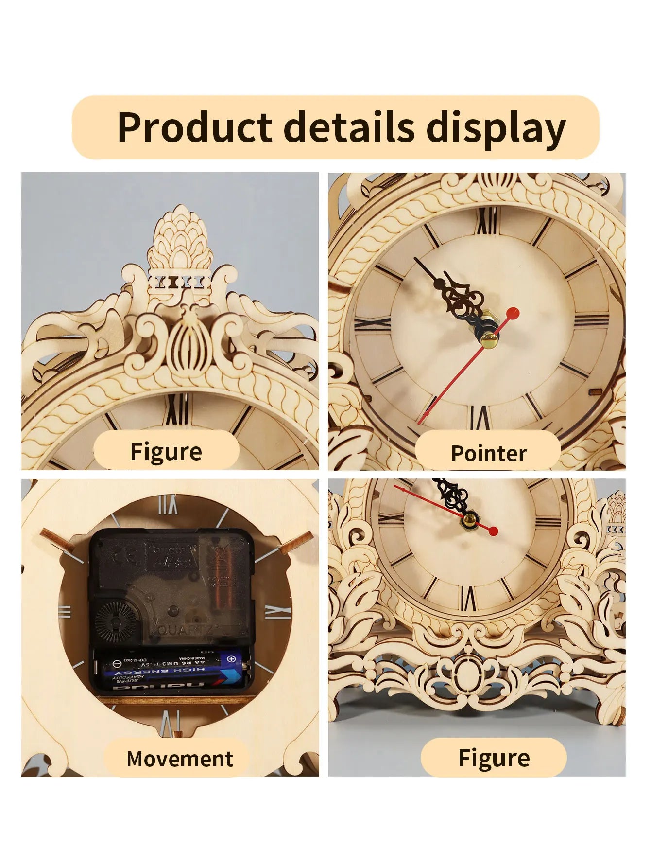 3D Puzzles Carved Clock Wooden Model Kits for Adults To Build Retro Craft Christmas And Birthday Gifts Home Decoration