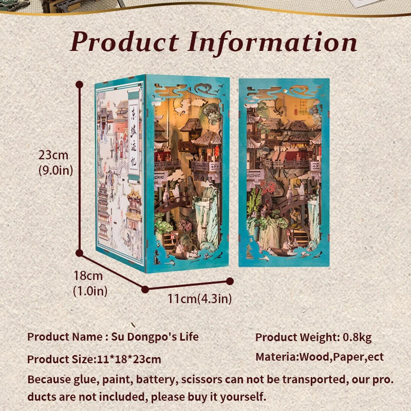 CUTEBEE Wooden Dollhouse Kit Miniature Doll House Kits Booknook Bookshelf Book Nook with Dust Cover Bookends Christmas Gift