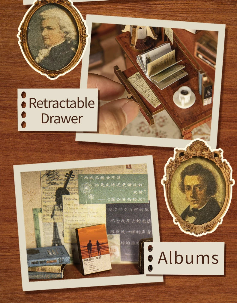 CUTEBEE Wooden Dollhouse Kit Miniature Doll House Kits Booknook Bookshelf Book Nook with Dust Cover Bookends Christmas Gift