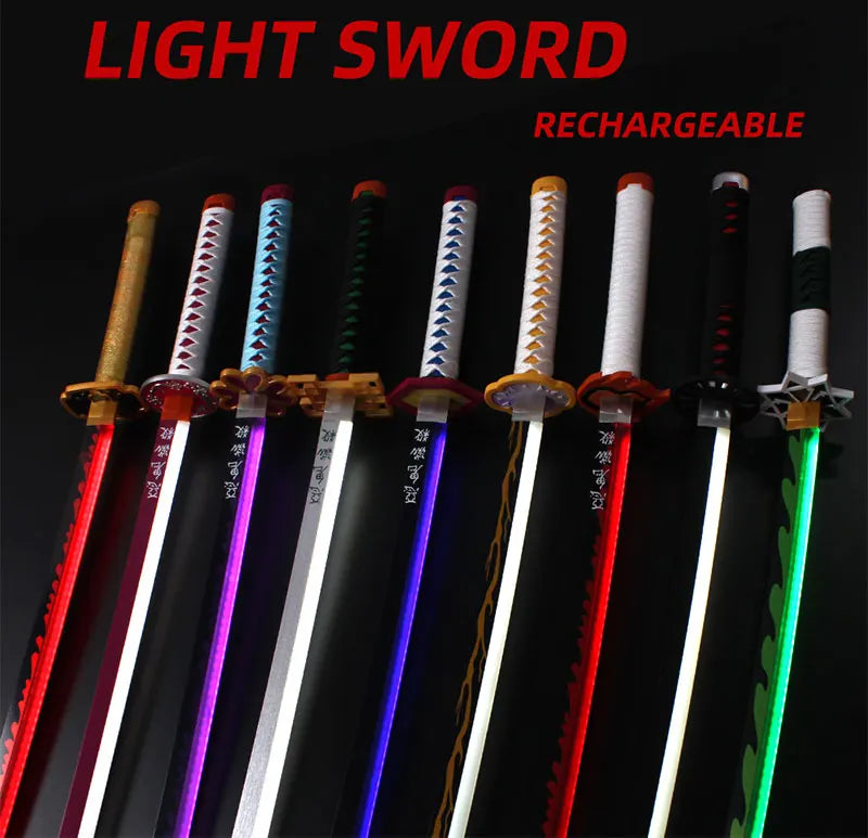 104Cm /41" Tanjirou Giyuu Sanemi Anime Demon Slayer Katana Light Up Toy Sword Cosplay Comes With Belt And Sword Holder