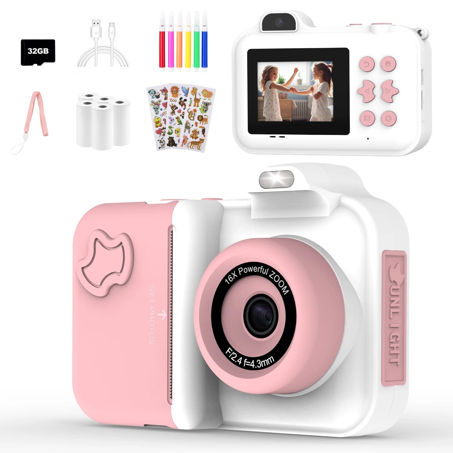 Children Camera Instant Print Camera For Kids Dual Lens Video Recording Photo Thermal Printing Mini Digital Camera With 32G Card