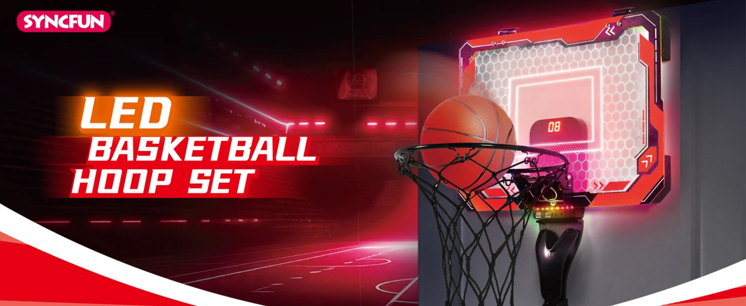 JOYFY Mini Indoor Basketball Hoop Light Up Over The Door Basket Ball Hoop for Kids Toys Birthday Gifts with Scoreboard & 4 Balls