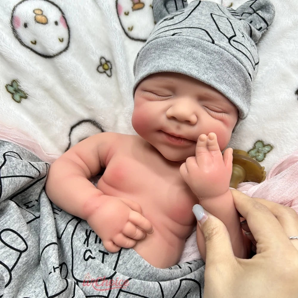 Realistic Weight & Poseable Limbs 19Inch Silicone Reborn Baby Boy Washable Asleep Doll for Childcare Training Birthday Gift