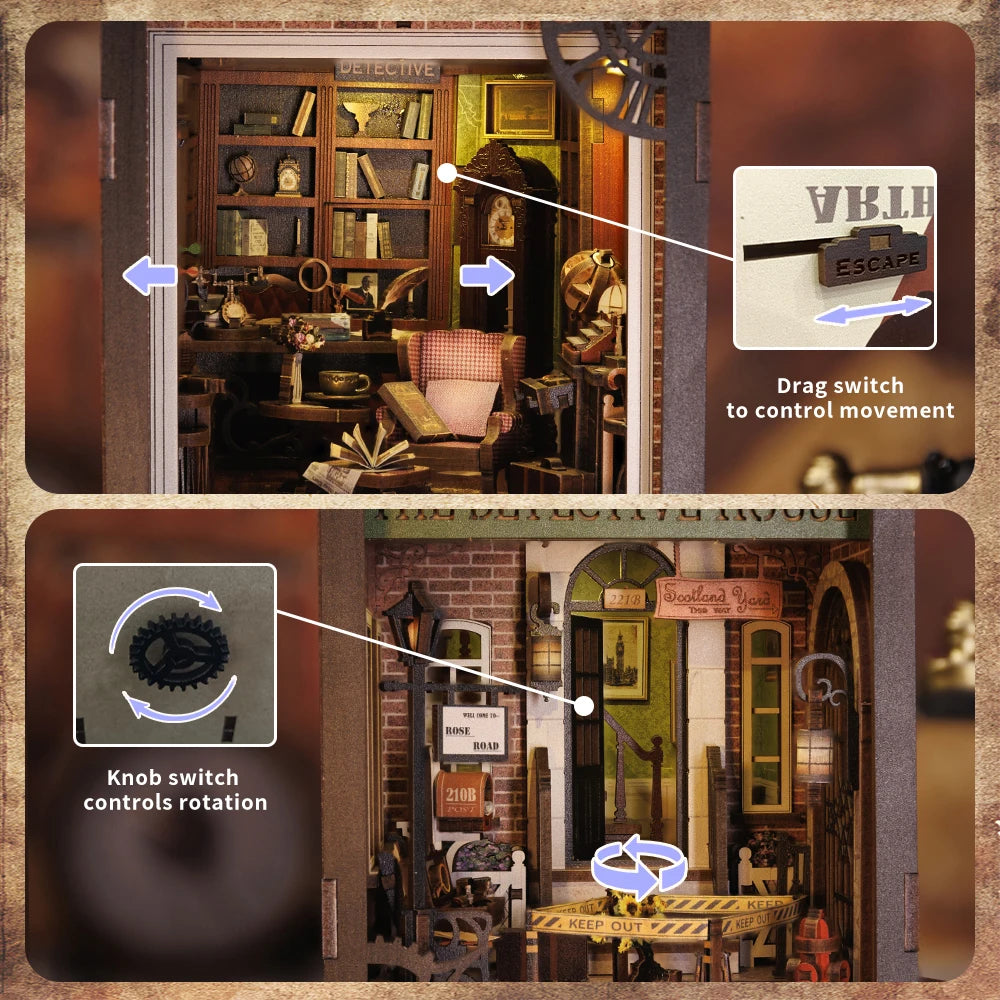 CUTEBEE Wooden 3D Puzzle DIY Book Nook Kit Miniature Dollhouse with Light Dust Cover Bookshelf Insert for Child Birthday Gift