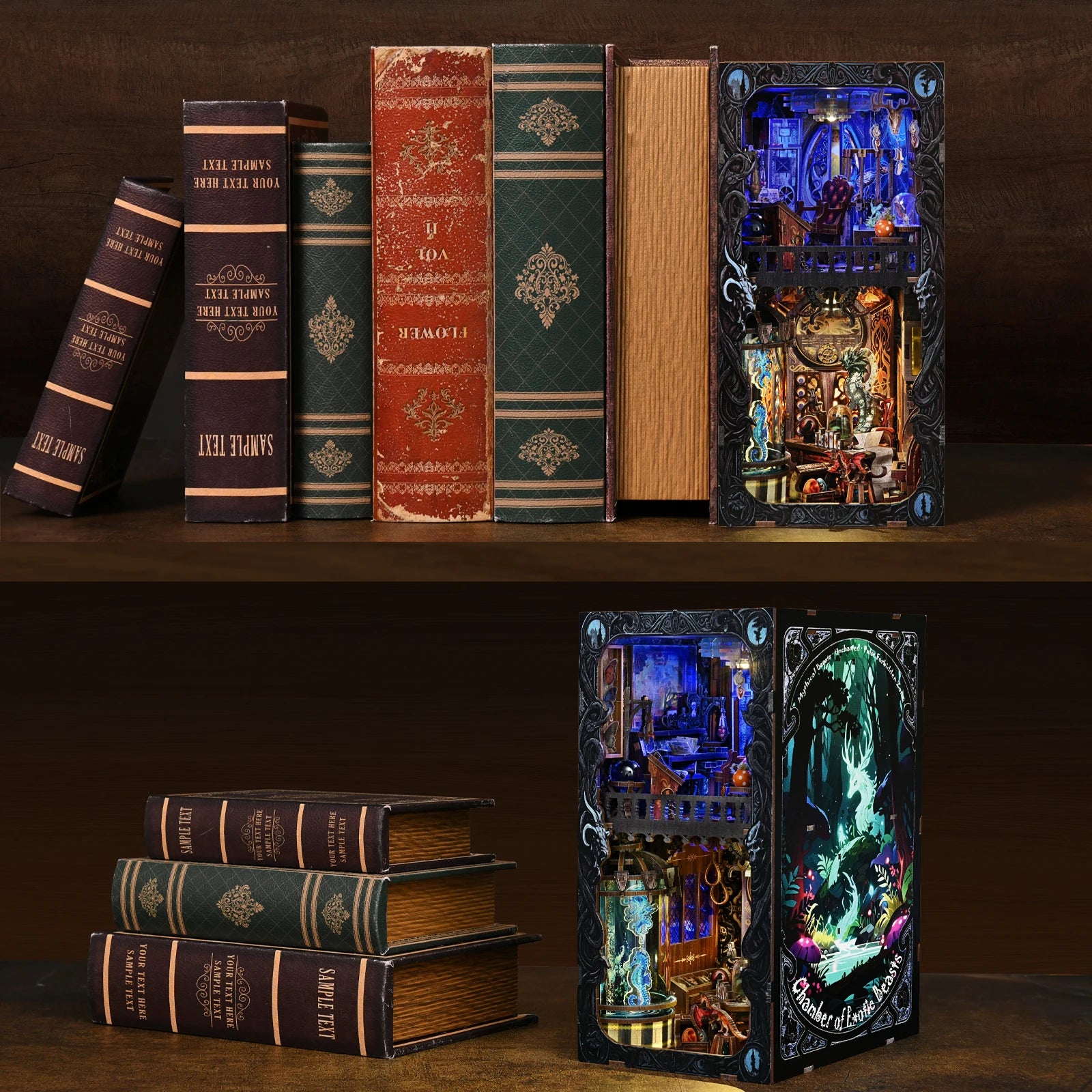 Book Nook Kit Rare Beast Collection Room 3D DIY Wooden Puzzle Handmade Bookshelf Dollhouse Model Bookend Building Home Deco