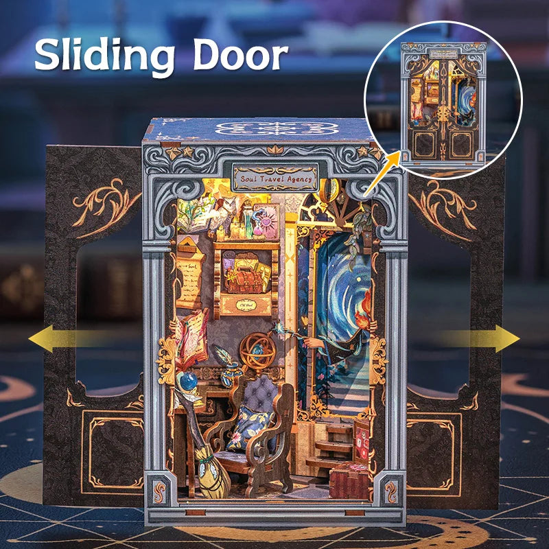 CUTEBEE Wooden 3D Puzzle DIY Book Nook Kit Miniature Dollhouse with Light Dust Cover Bookshelf Insert for Child Birthday Gift