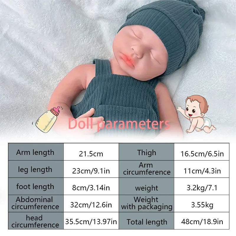 Soft touch 18.9 inch solid silicone baby girl 3.2kg real weight professional grade newborn all details restored