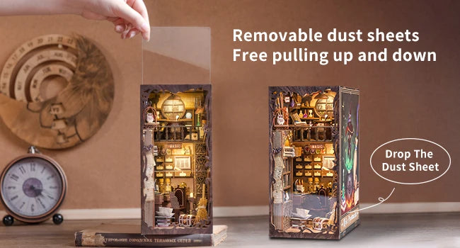 CUTEBEE Wooden Dollhouse Kit Miniature Doll House Kits Booknook Bookshelf Book Nook with Dust Cover Bookends Christmas Gift