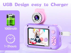 Kids Camera,ARNSSIEN 180° Flip Lens Camera for Kid,2.4in IPS LCD Digital Camera with Silicone Case,Child Selfie Camera for 3 4 5