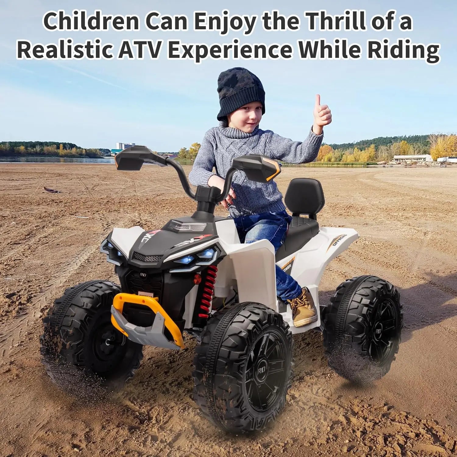 24V Kids Electric ATV Car 2 Seater Ride on Car with Dual 550w Motor Off-Road 4 Wheeler LED Lights Music Player 110 Lb Capacity
