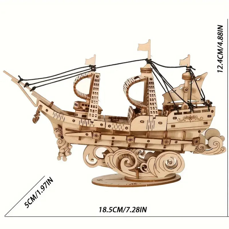 3D Wooden Puzzles Ocean Sailboat Display Model Kit, Brain Teaser Building Set & Collectible Gift for Adults Teens Christmas Birt