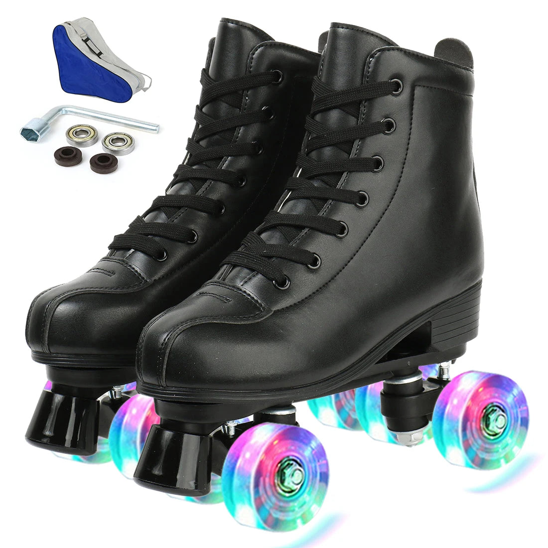 Double Row Roller Skate Shoes Flashing 4 Wheels Skates Size 37 38 39 40 41 Women Men Beginner Outdoor Skating Quad Sneakers Gift