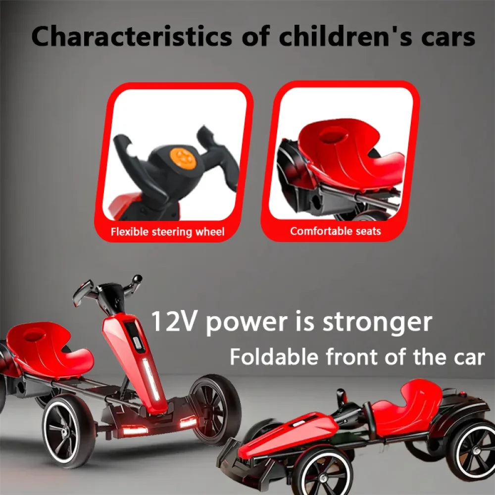 12V electric Kids Pedal Go Kart, Folder Go Kart, Outdoor Ride on Toy with Adjustable Seat, 4 Wheels for Boys and Girls