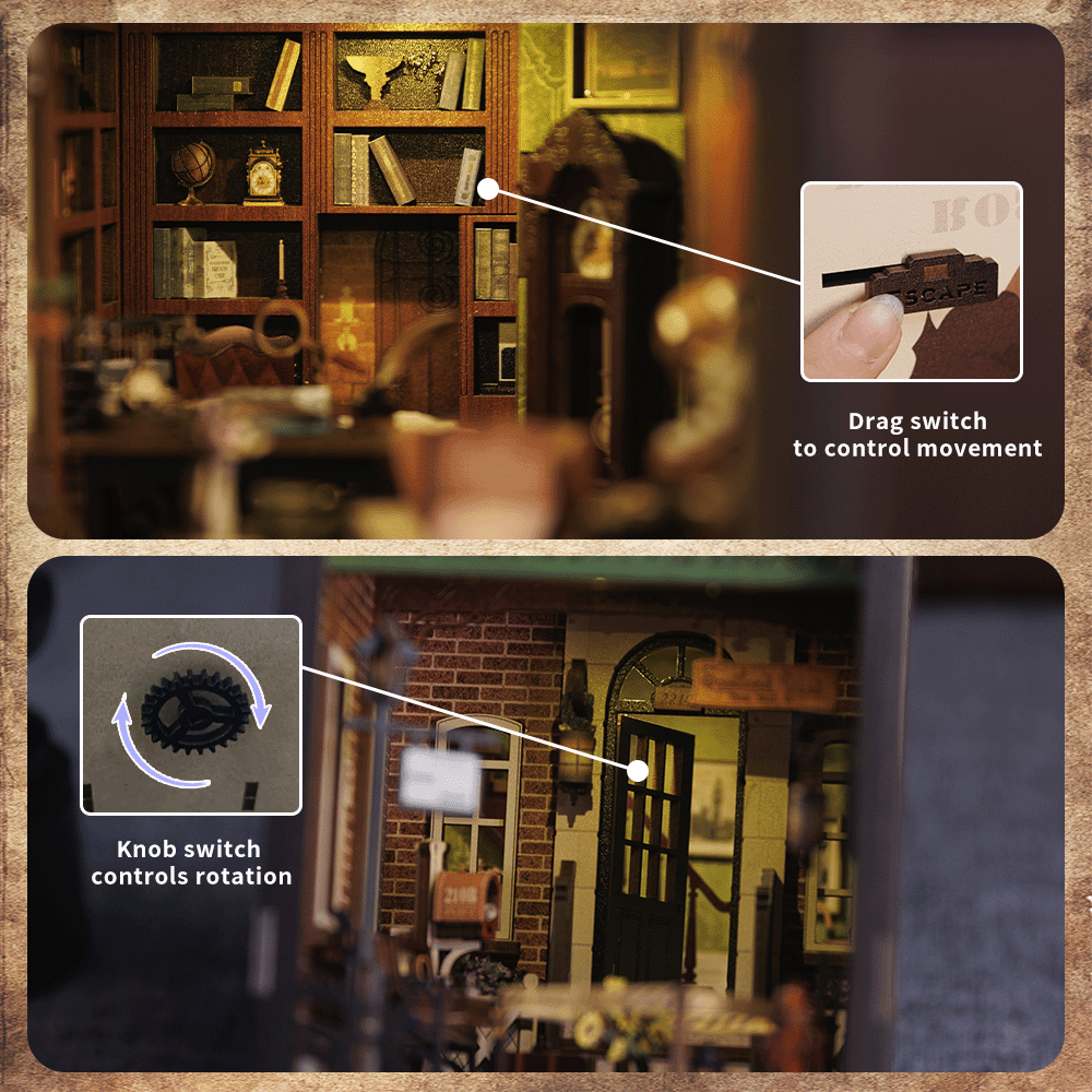 CUTEBEE Wooden 3D Puzzle DIY Book Nook Kit Miniature Dollhouse with Light Dust Cover Bookshelf Insert for Child Birthday Gift