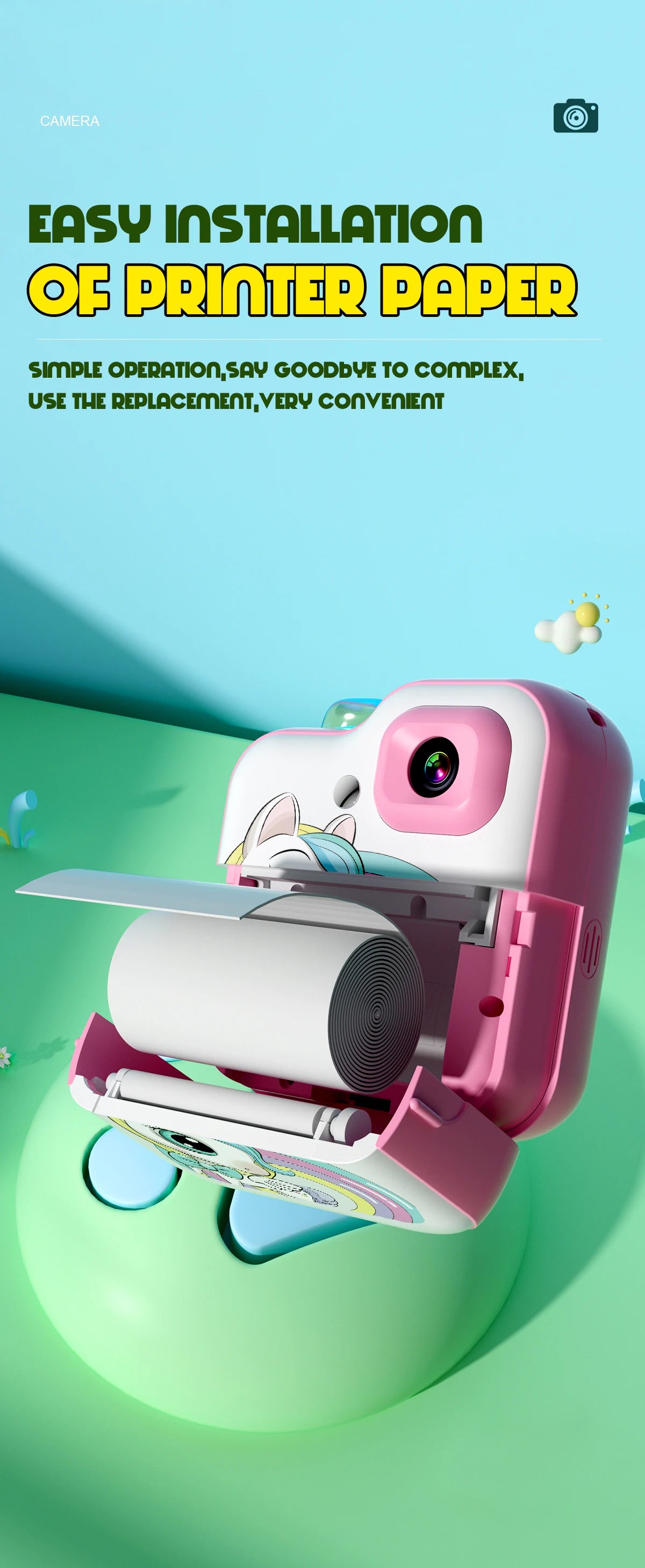 Children Camera Mini Instant Print Digital Camera 32G TF Card Inkless Printing Paper Kids Video Educational Toys For Kids Gift