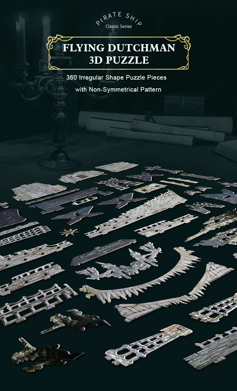 CubicFun 3D Puzzles Green LED Flying Dutchman Pirate Ship Model 360 Pieces Kits Lighting Building Ghost Sailboat Gifts for Adult