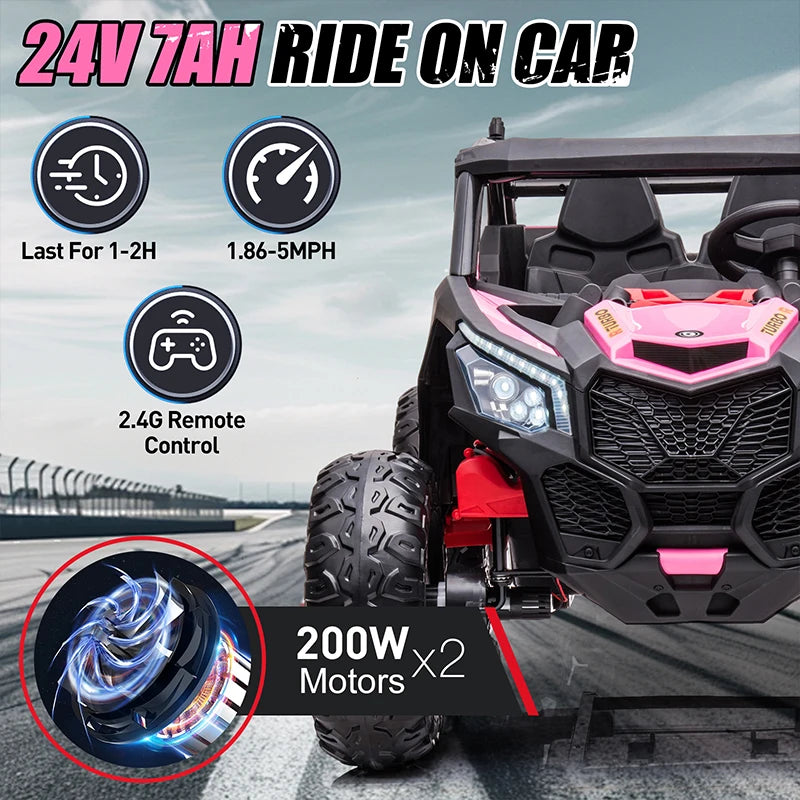 24V Kids Ride On Toy Car 7A Electric Vehicle UTV Car Toys for Ages 3-8 Kids Gifts with Parents Remote Control Speed Adjustable