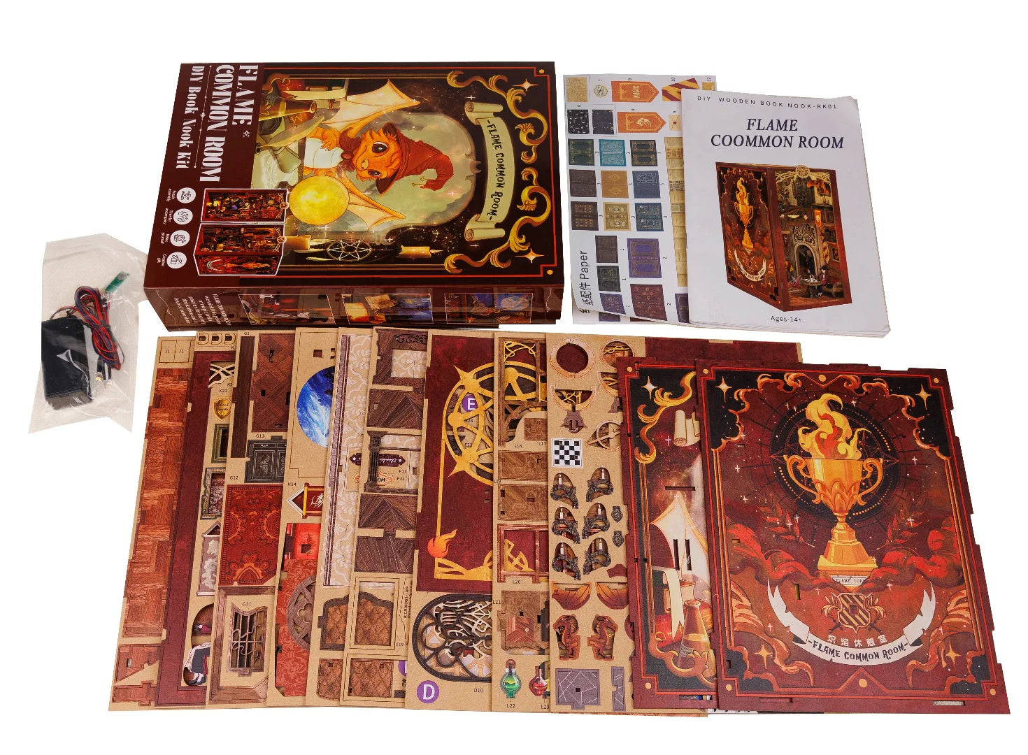 CUTEBEE Book Nook Doll House 3D Puzzle With Touch Light Dust Cover Magic Gift Ideas Bookshelf Insert Toy Gifts Flame Common Room