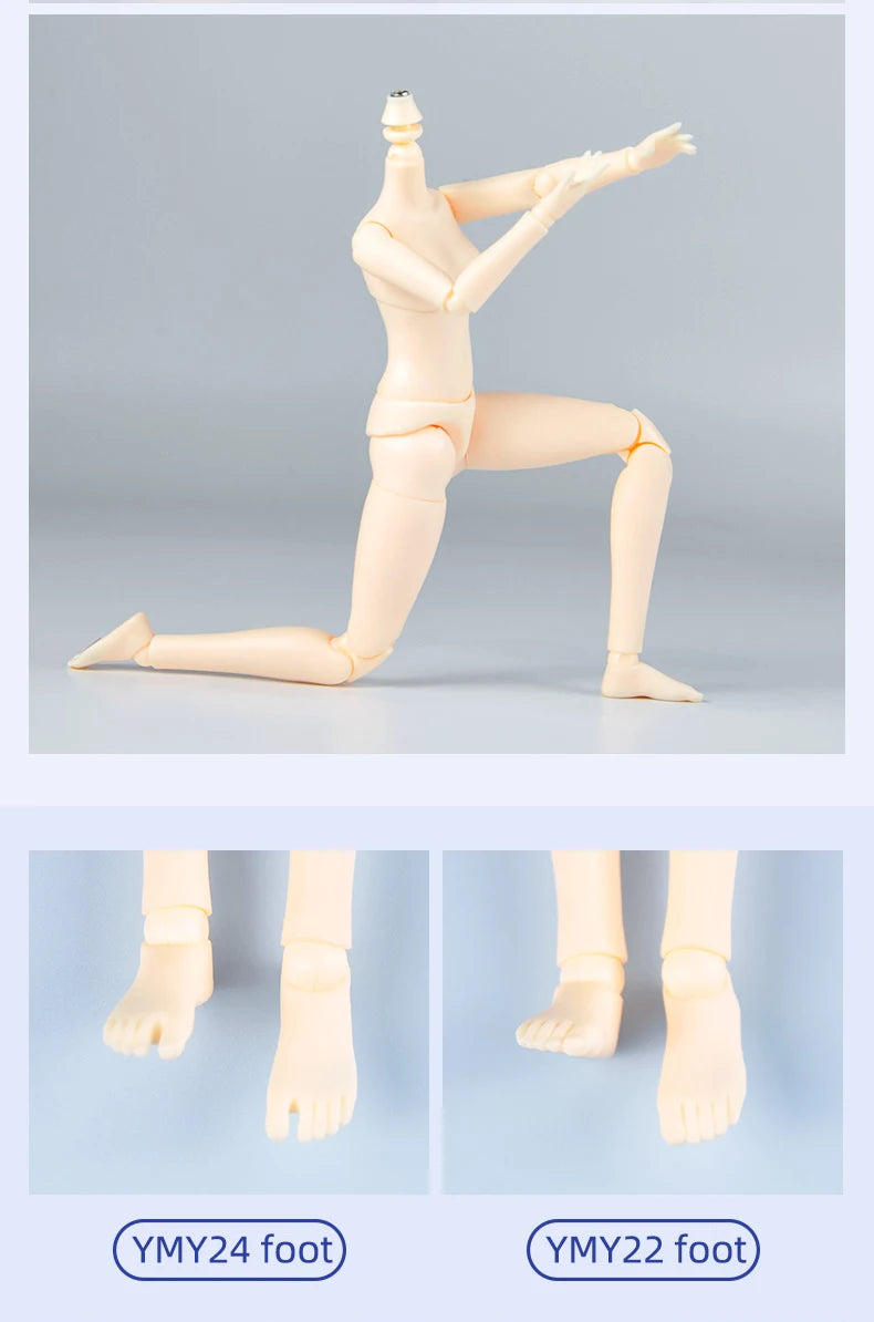 20cm 21cm YMY Body Super White Milk White Girl Body for Ob22, Ob24, Blyth, ICY, DBS, 1/6bjd Doll Head Movable Joint Doll Body