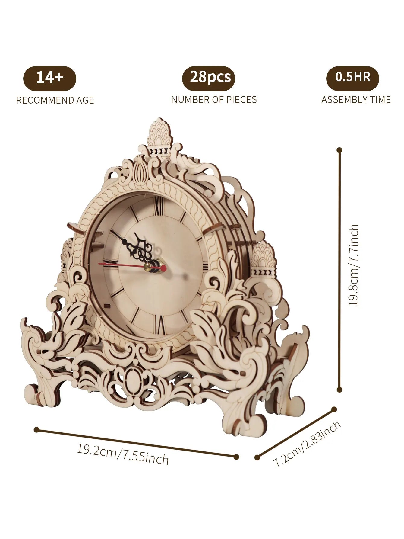 3D Puzzles Carved Clock Wooden Model Kits for Adults To Build Retro Craft Christmas And Birthday Gifts Home Decoration