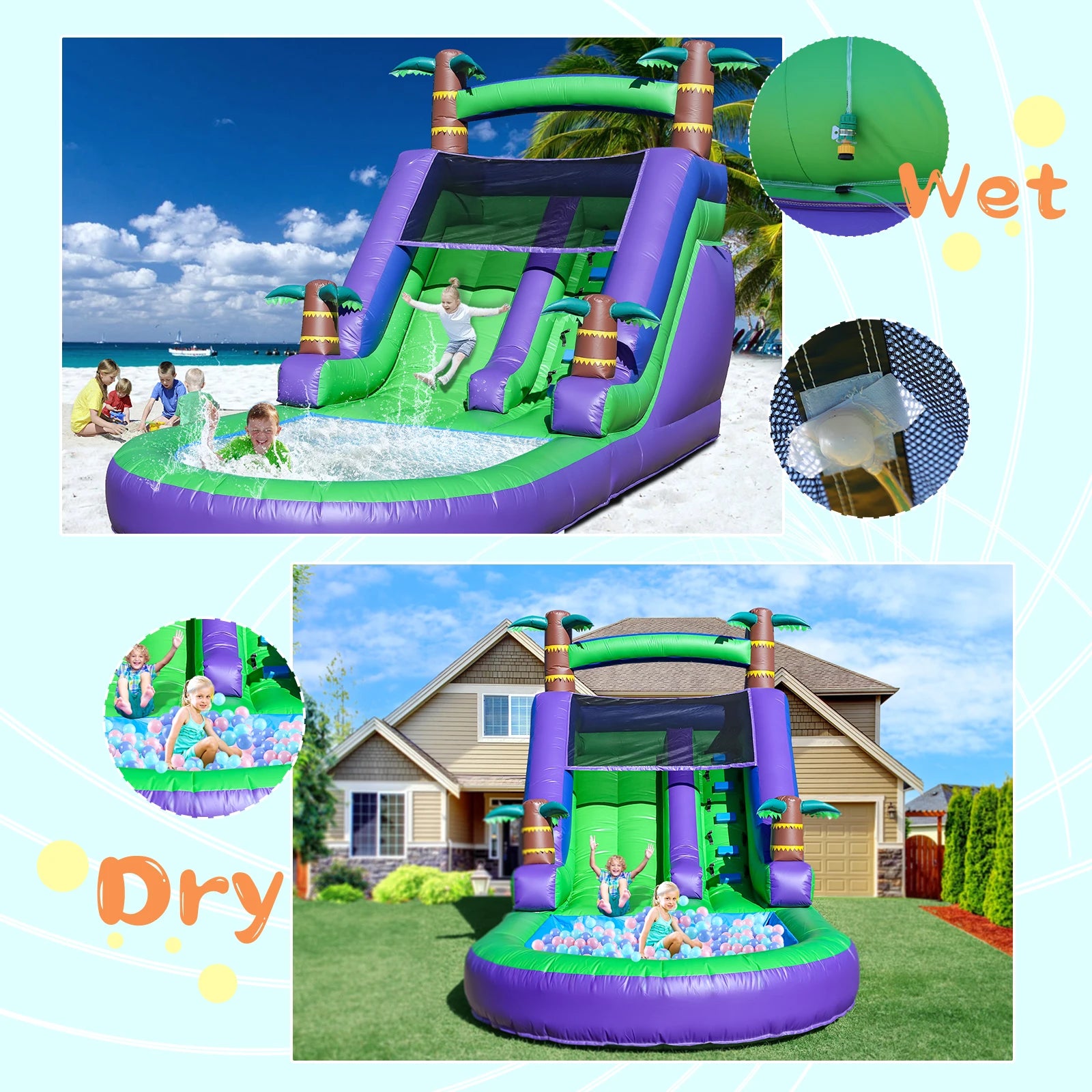 Giant Commercial PVC Inflatable Bounce House Tropical Water Slide for Kids Party Children's playground, children's toys