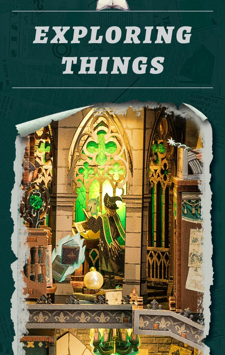 CUTEBEE Wooden 3D Puzzle DIY Book Nook Kit Miniature Dollhouse with Light Dust Cover Bookshelf Insert for Child Birthday Gift