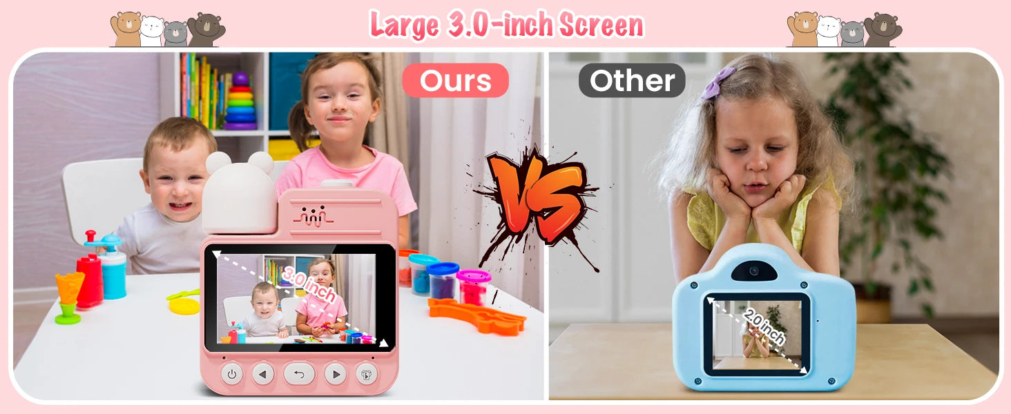 Gofunly 3.0'' Kids Instant Camera with 32G Card & 3 Print Paper, 1080P HD Kids Camera Instant Print for 6-12 Years