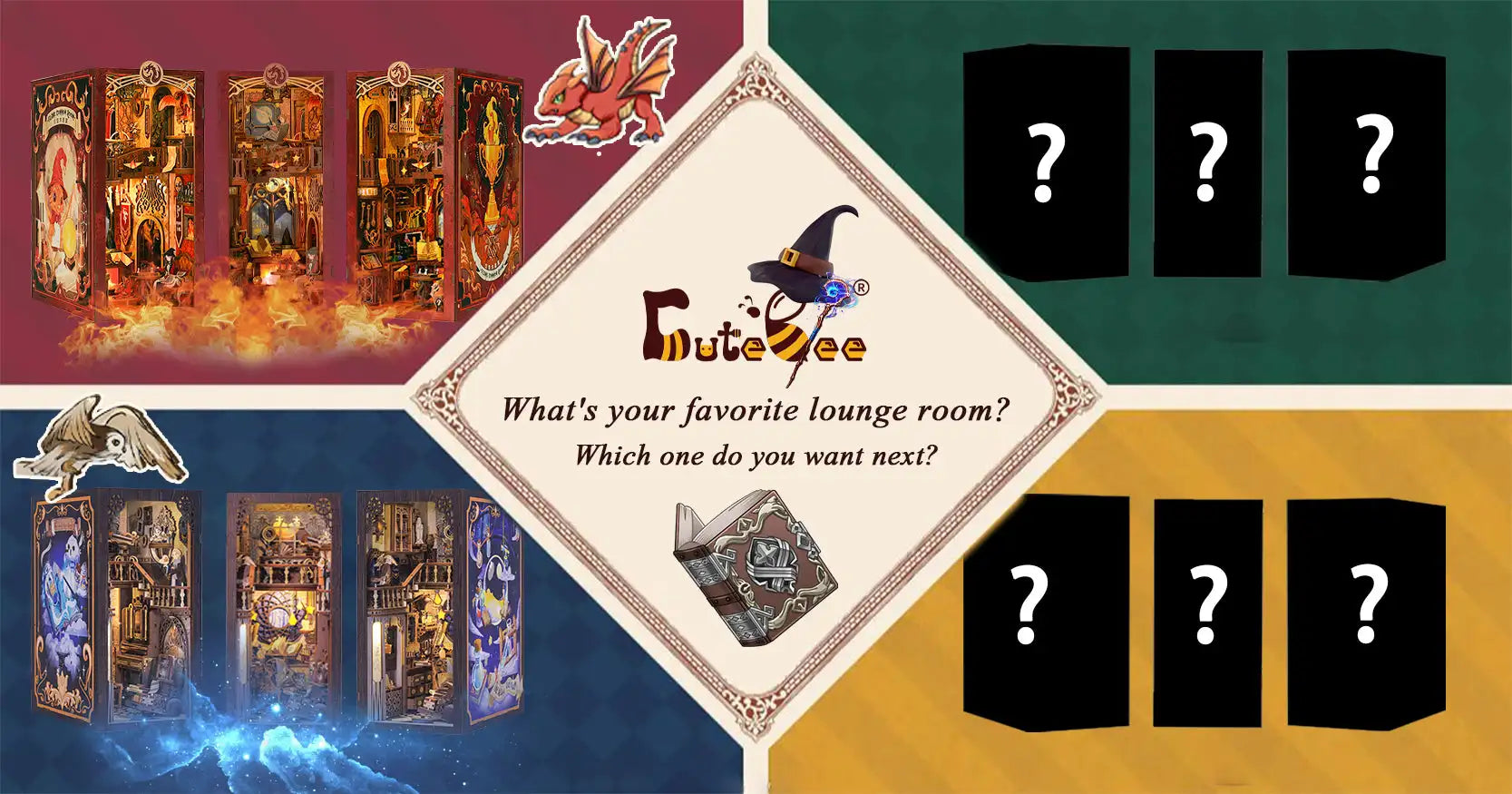 CUTEBEE Book Nook Doll House 3D Puzzle With Touch Light Dust Cover Magic Gift Ideas Bookshelf Insert Toy Gifts Flame Common Room