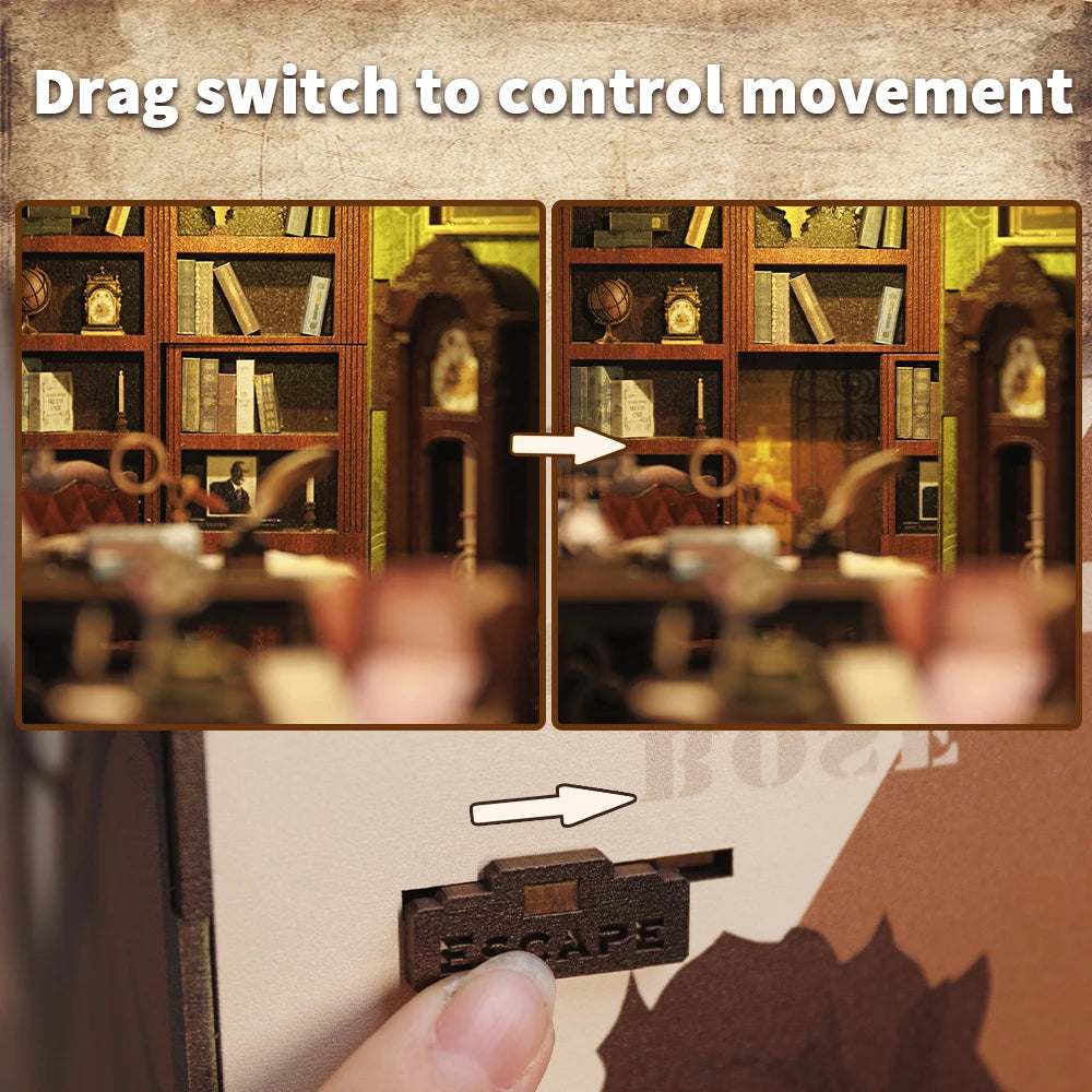 CUTEBEE Wooden Dollhouse Kit Miniature Doll House Kits Booknook Bookshelf Book Nook with Dust Cover Bookends Christmas Gift