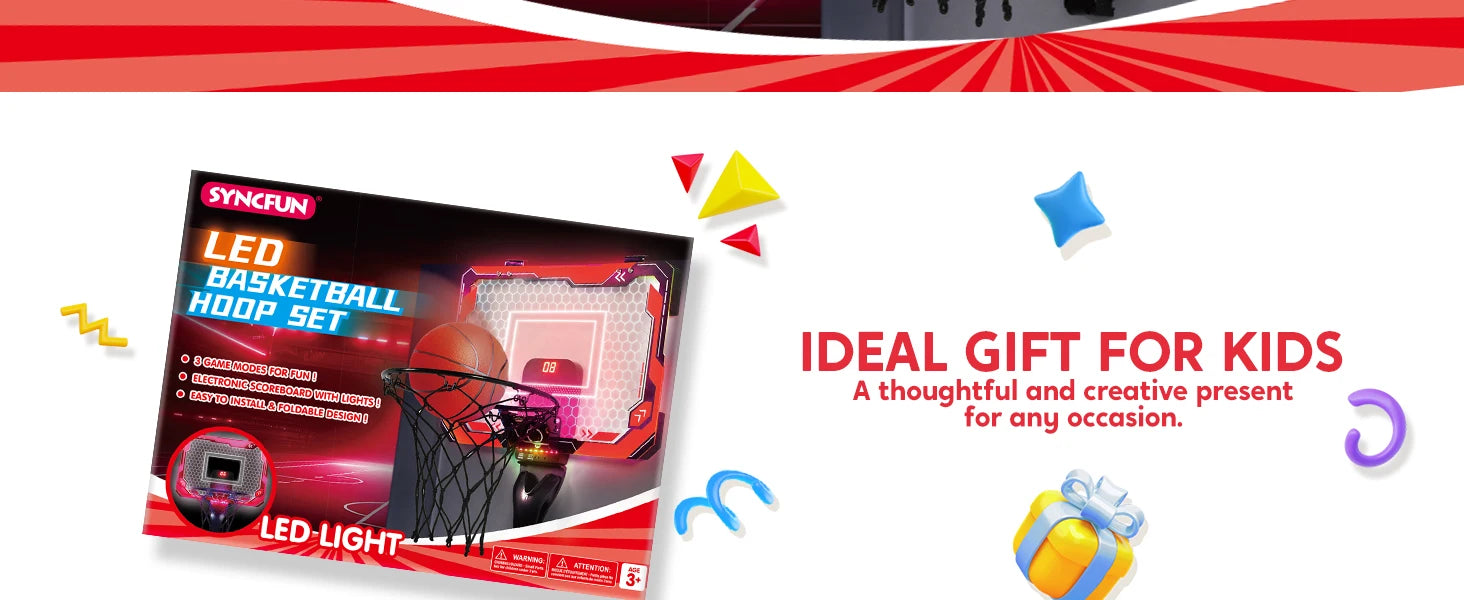 JOYFY Mini Indoor Basketball Hoop Light Up Over The Door Basket Ball Hoop for Kids Toys Birthday Gifts with Scoreboard & 4 Balls