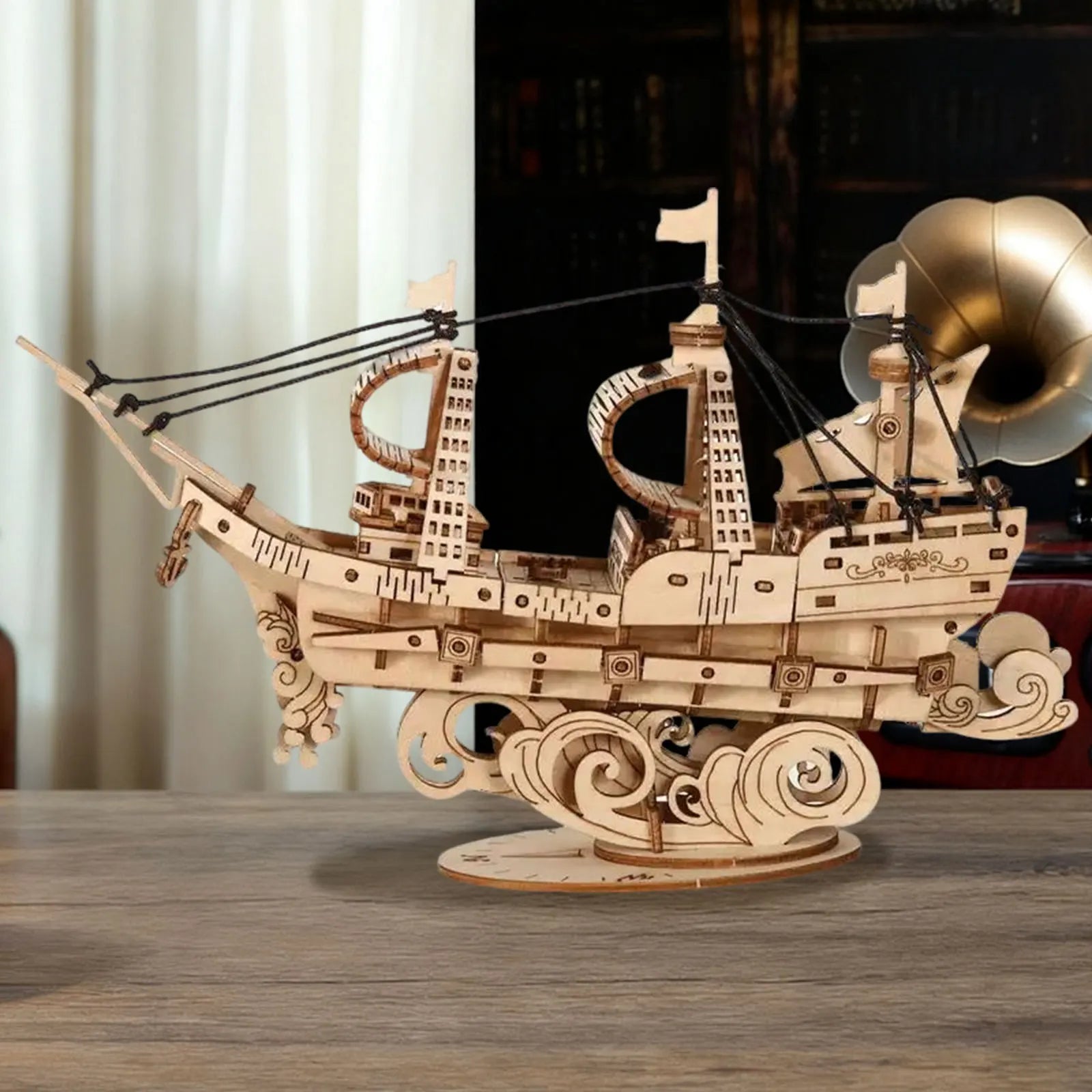 3D Wooden Puzzles Ocean Sailboat Display Model Kit, Brain Teaser Building Set & Collectible Gift for Adults Teens Christmas Birt