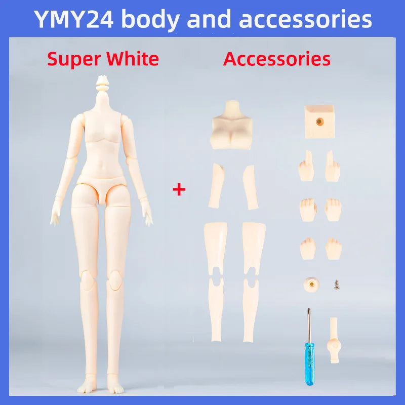 20cm 21cm YMY Body Super White Milk White Girl Body for Ob22, Ob24, Blyth, ICY, DBS, 1/6bjd Doll Head Movable Joint Doll Body
