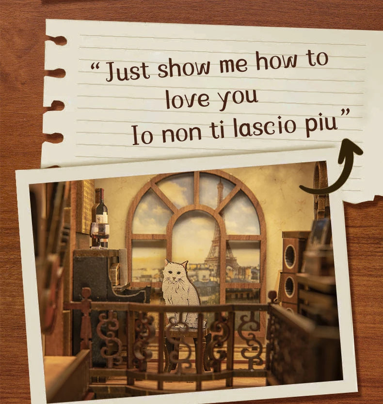 CUTEBEE Wooden Dollhouse Kit Miniature Doll House Kits Booknook Bookshelf Book Nook with Dust Cover Bookends Christmas Gift