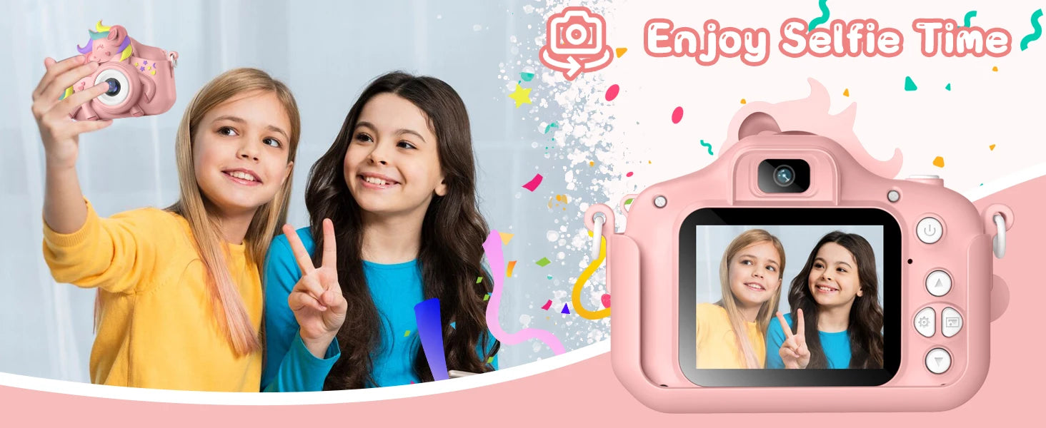 2.0" Kid's Camera 20MP 1080P HD Toddle Selfie Camera Cute Cartoon Digital Cmaera Toy With 32GB Card Gift For Girls & Boys