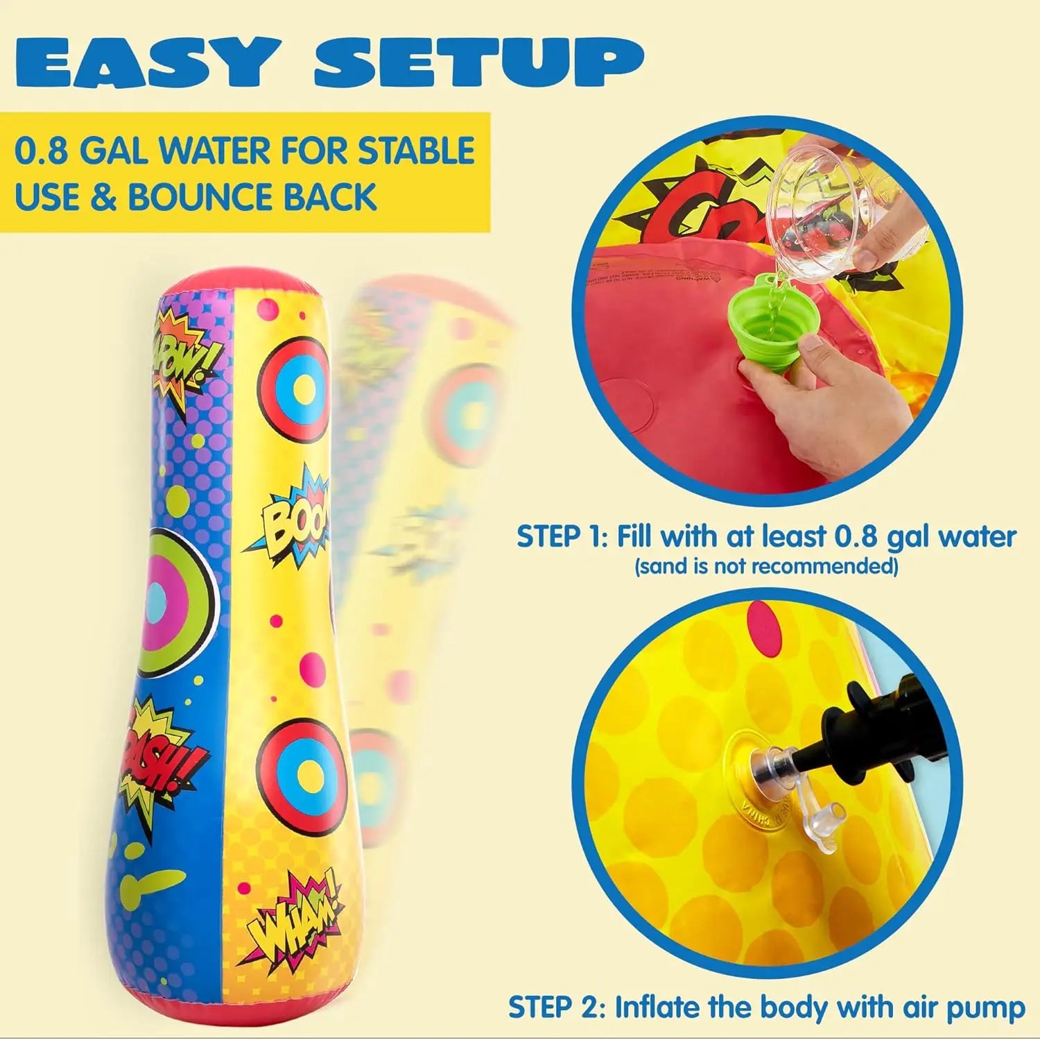 JOYFY Punching Bag for Kids 47 Inches Kids Double-Sided Inflatable Punching Bag with Bounce-Back Action