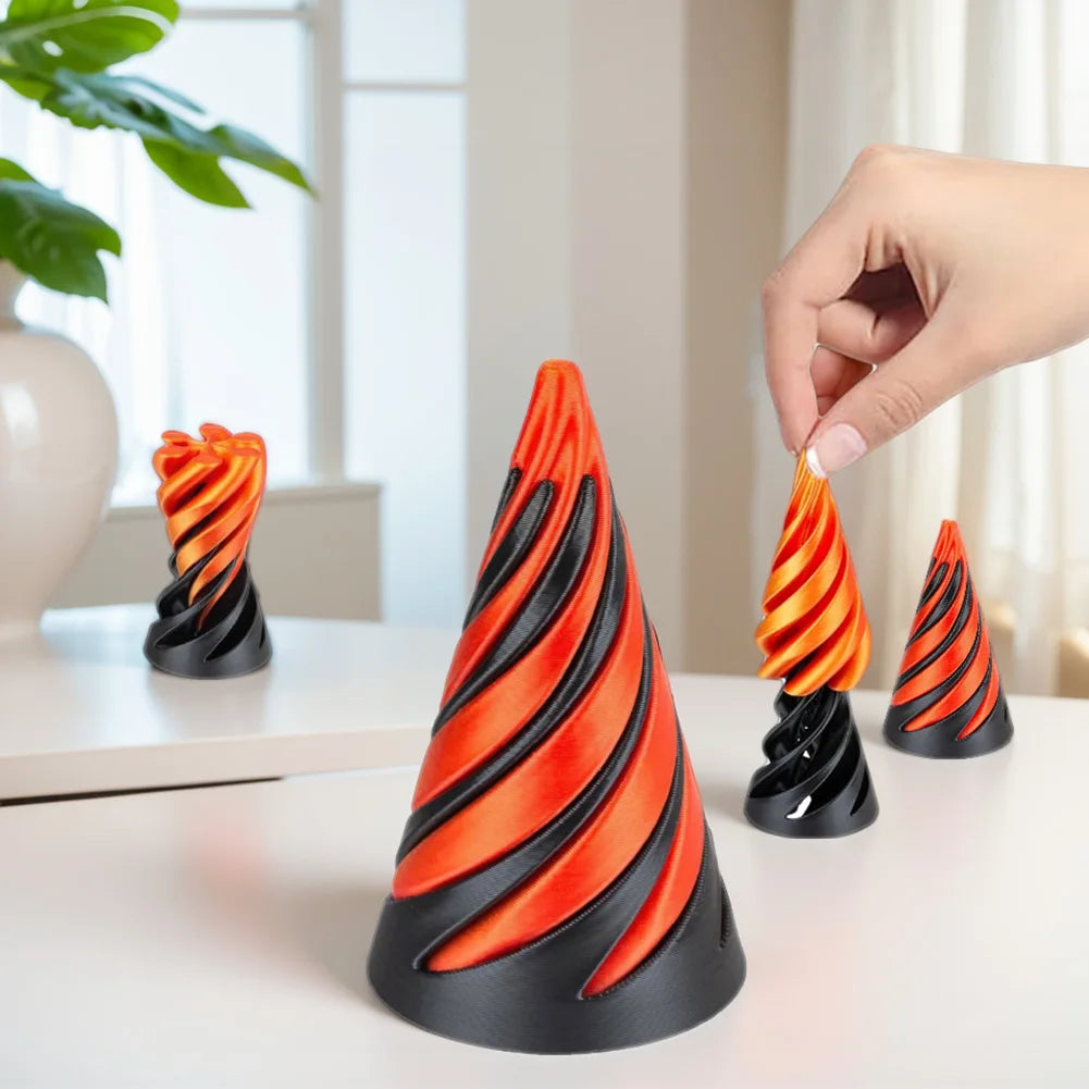 3D Printed Spiral Cone Toy Fidget Toy Impossible Pyramid Passthrough Sculpture Mini Vortex Thread Illusion for Kids and Adults