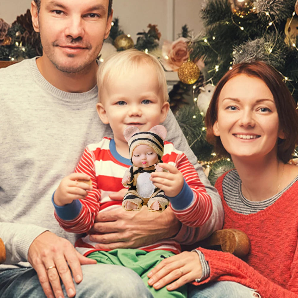 1/6 Pcs 11cm Mini Reborn Baby Doll Simulation Rebirth Dolls Toy with Animal Clothes Sleep Series Reborn Baby Doll Movable Joints