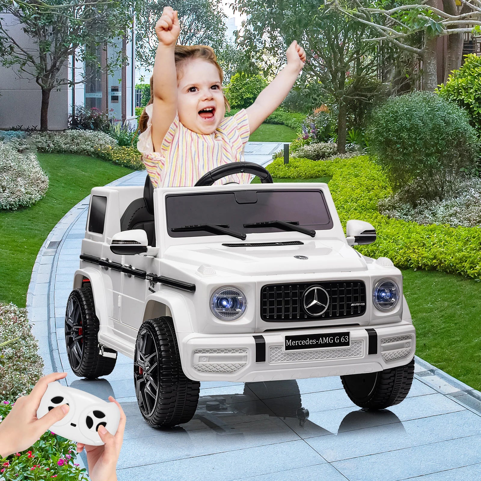 Electric Car for Kids 12V Ride on Toy Remote Control Wheels Suspension Safety Lock LED Light Music MP3 USB Bluetooth 3-8 Years