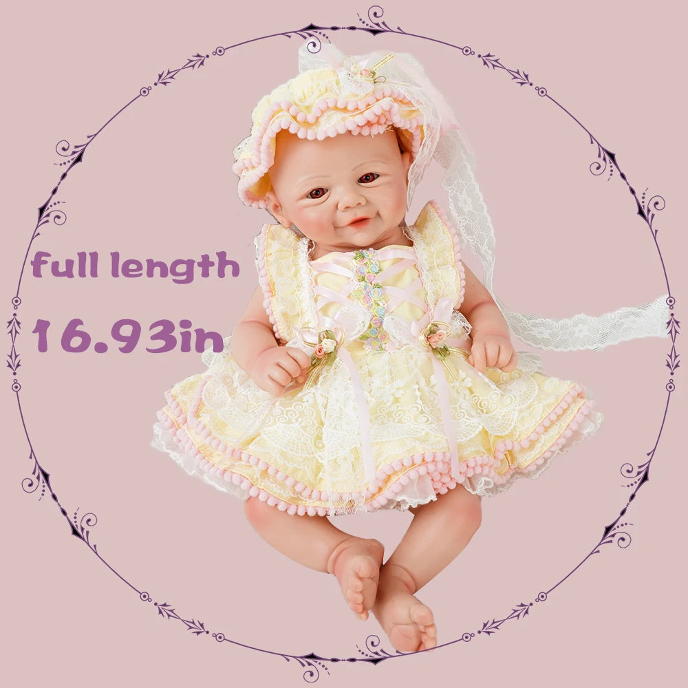Weighted Baby Girl 16.93" Lifelike Full Body Silicone Reborn Dolls Soft Handmade Newborn Dolls for Collector Gift