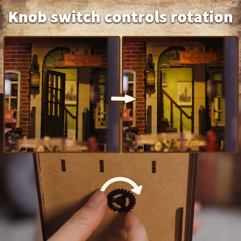 CUTEBEE Wooden Dollhouse Kit Miniature Doll House Kits Booknook Bookshelf Book Nook with Dust Cover Bookends Christmas Gift