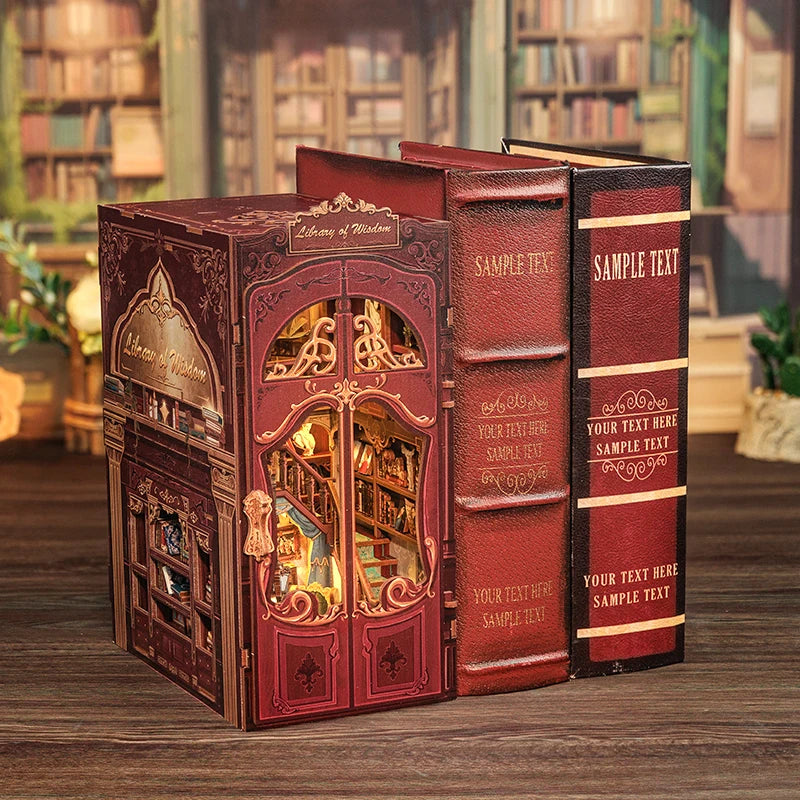 CUTEBEE Wooden 3D Puzzle DIY Book Nook Kit Miniature Dollhouse with Light Dust Cover Bookshelf Insert for Child Birthday Gift