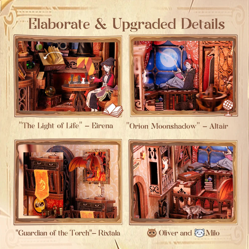 CUTEBEE Wooden Dollhouse Kit Miniature Doll House Kits Booknook Bookshelf Book Nook with Dust Cover Bookends Christmas Gift