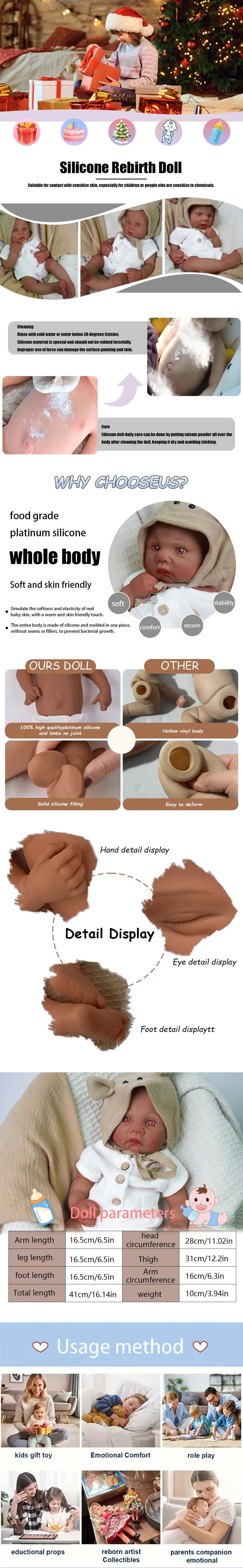 Baby like touch 41cm all silicone boy reincarnation doll 2.2kg real proportion | Collection | Gift | Medical