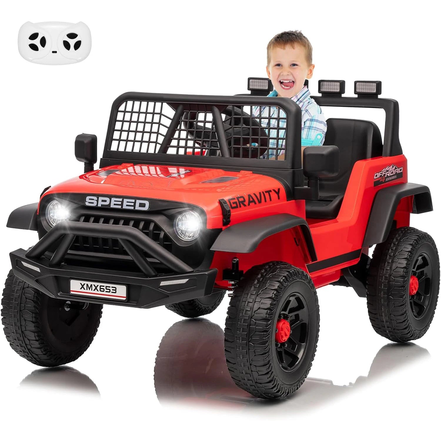 12V Ride on Car, Kids Electric Vehicles with Remote Control Riding Toy with Safety Belt, 3 Speeds, LED Lightfor Children 3-6Y