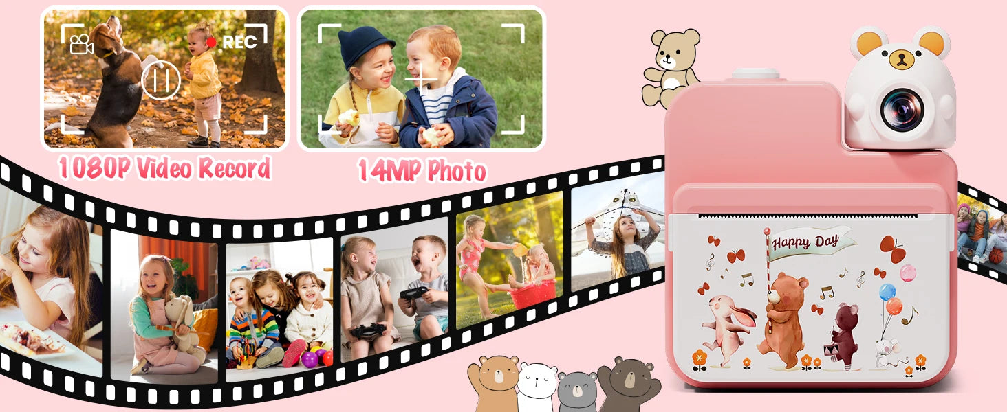 Gofunly 3.0'' Kids Instant Camera with 32G Card & 3 Print Paper, 1080P HD Kids Camera Instant Print for 6-12 Years