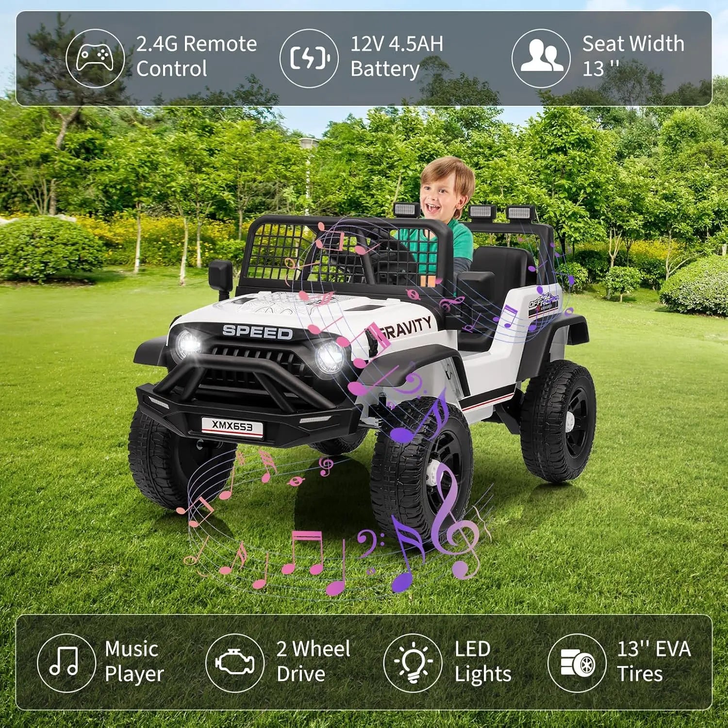 12V Ride on Car, Kids Electric Vehicles with Remote Control Riding Toy with Safety Belt, 3 Speeds, LED Lightfor Children 3-6Y