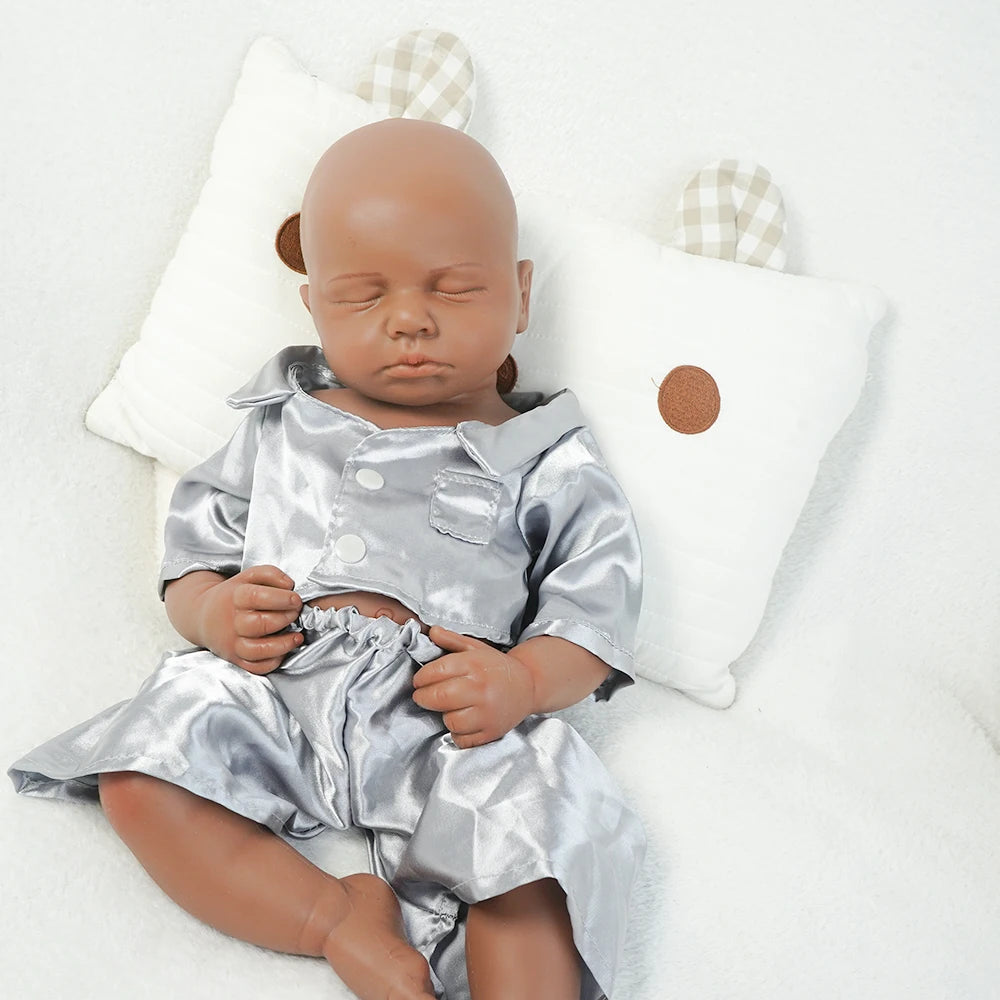 Full Body Silicone Reborn Baby Boy Loulou 18.9Inch 1:1 Lifelike Silicone Bebe Washable Newborn Dolls for Kids Teaching