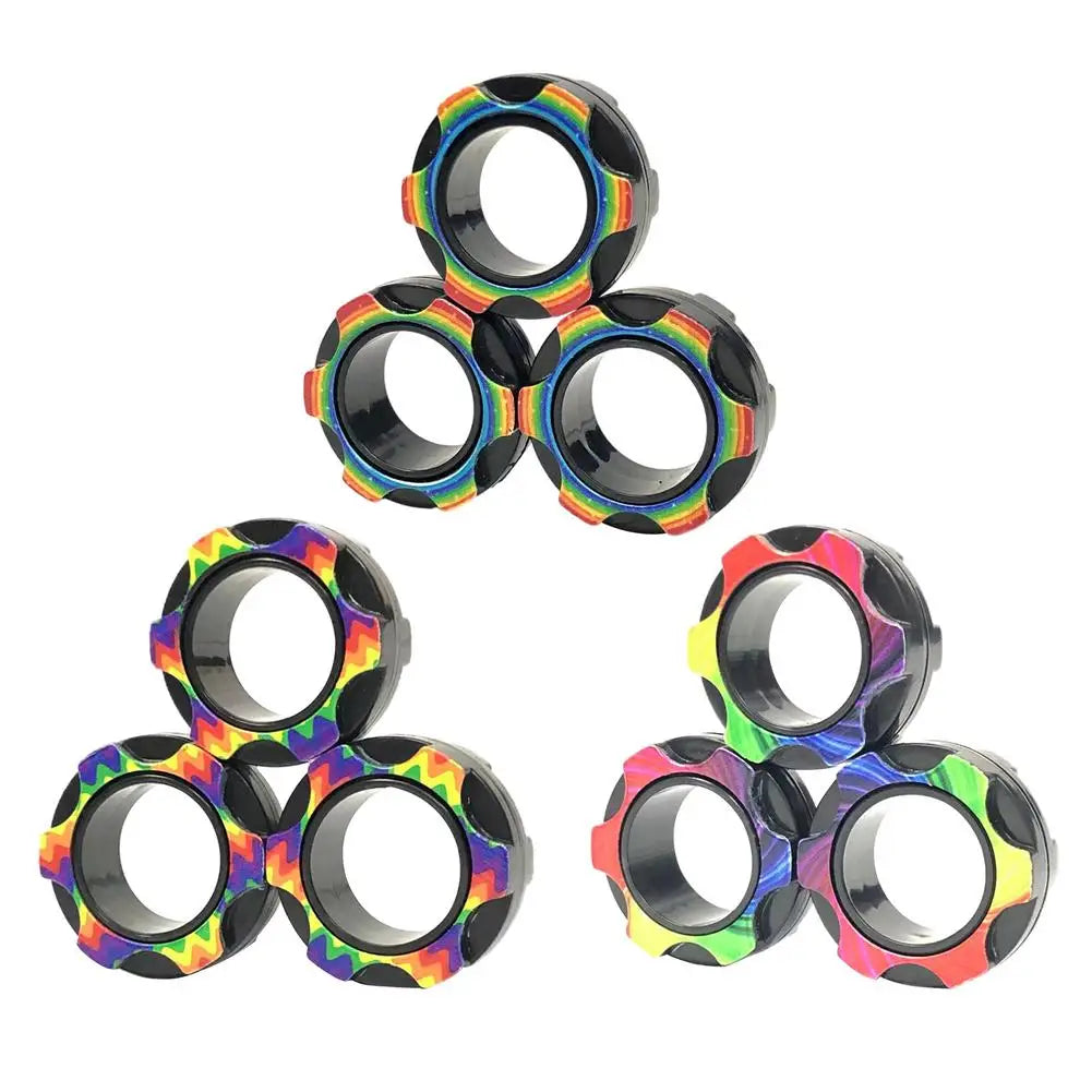 3 PCS Magnetic Rings Set Anti-Stress Fidgetes Unzip Toy Children Magnetic Ring Finger Spinner Ring Adult Decompression Toys Xmas